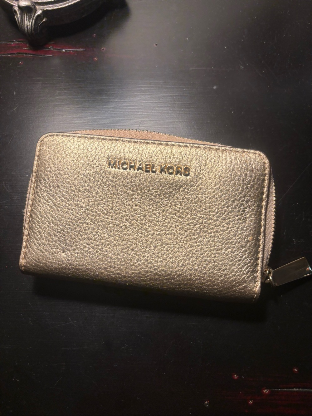Michael Kors Beige and Gold Zip-Around Card Wallet